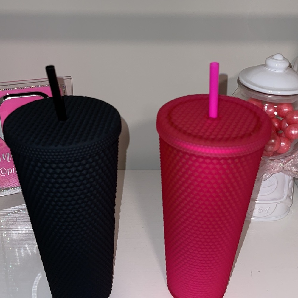 NEW STARBUCKS PINK STUDDED TUMBLER & BLACK STUDDED TUMBLER 24 OZ VENTI - Picture 3 of 6